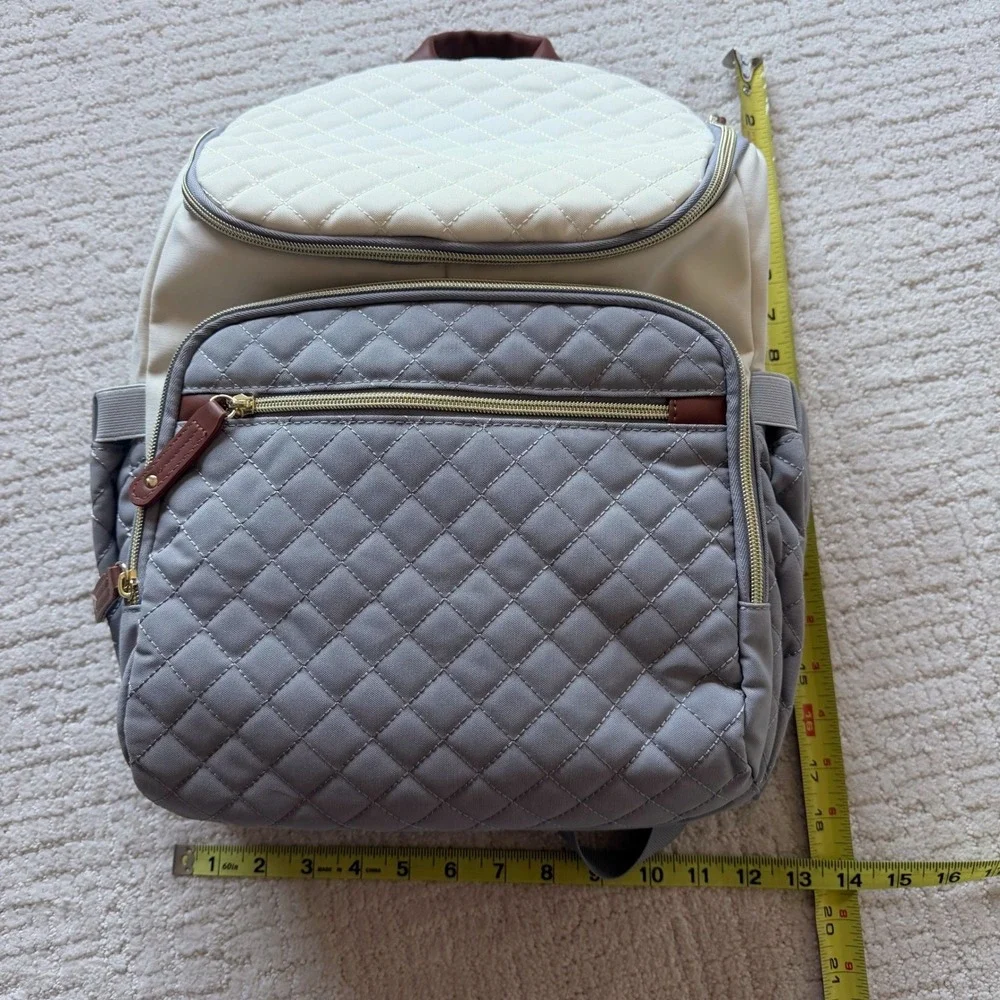 Lovevook Diaper Bag Backpack Grey Cream Quilted Multi-Pocket Travel Bag
